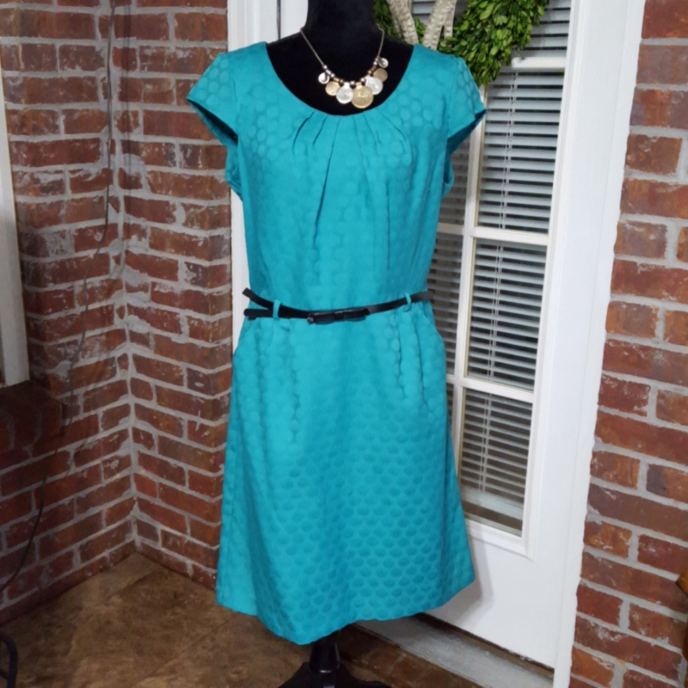 Shelby & Palmer Ladies Dress Jade Green cap sleeve polka dot/stripe size…14 NEW